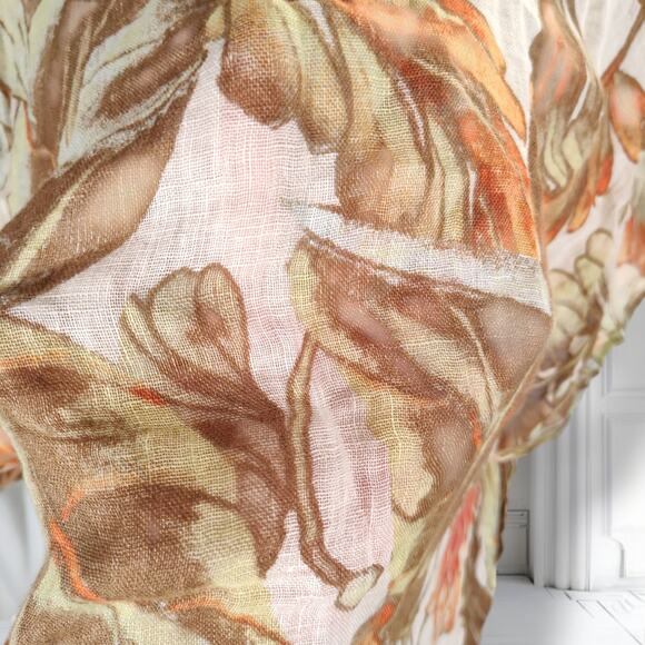 Chicos Gauzy Linen Poncho Size L/XL Orange Brown Floral Print Boho - Picture 3 of 10